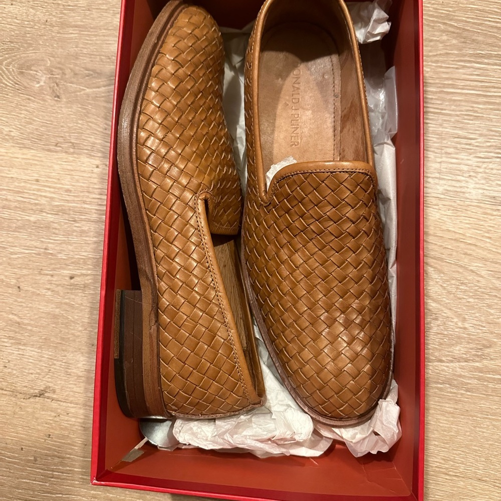 Donald J. Pliner Brown Woven Leather Slip-Ons
